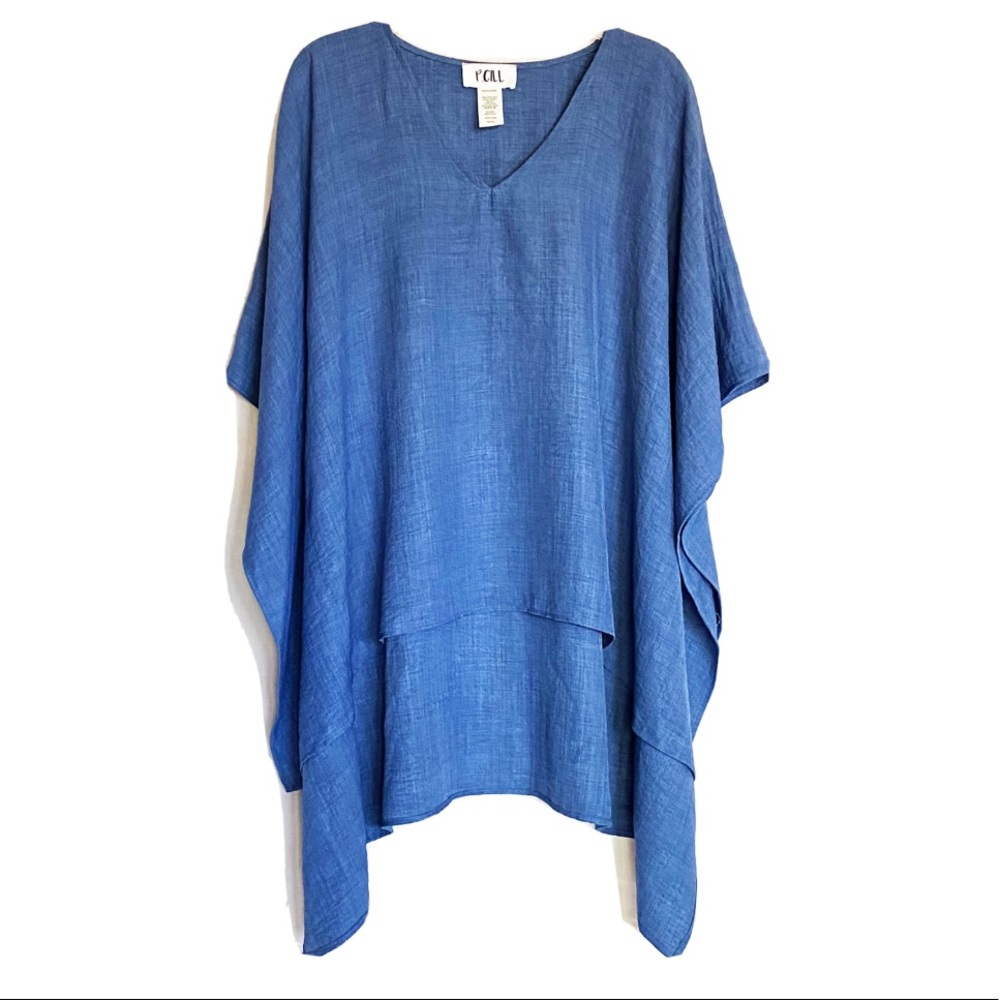 NWOT Beautiful asymmetric hem blue tunic size M L